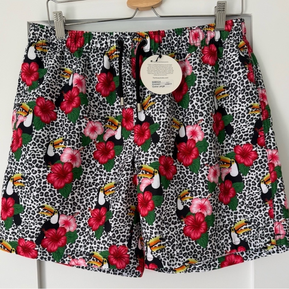 Frank’s Australia Toucan Leopard Swim Trunks XL BNWT | Tropical Beach Shorts